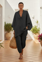 Load image into Gallery viewer, Women's Oversized Cape-Sleeve V-Neck Top & Tapered Jogger Pants Two-Piece Set