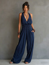 Load image into Gallery viewer, Women's V-Neck Halter Jumpsuit – Sleeveless Open Back Waist-Cinching