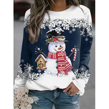 Load image into Gallery viewer, Snowman Printed Panel Loose Sweater – Casual Holiday Knit for Women
