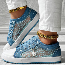 Load image into Gallery viewer, Floral Embroidered Polka Dot Print Sneakers — Women’s Casual Canvas Shoes