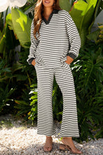 Load image into Gallery viewer, Stripe Collared Top and Drawstring Pants Set