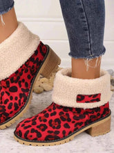 Load image into Gallery viewer, Leopard Block Heel : Fuzzy Boots