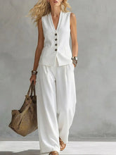 Load image into Gallery viewer, Women's Solid Linen Sleeveless Tank Top & Full-Length Pants Set