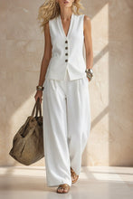 Load image into Gallery viewer, Women's Solid Linen Sleeveless Vest & Wide-Leg Pants Set