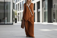 Load image into Gallery viewer, Women's Boho V-Neck Button Vest & Wide-Leg Pants Set