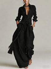 Load image into Gallery viewer, Women's Linen Long Sleeve Shirt & High-Waist Wide-Leg Pants Set with Tie Belt