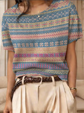 Load image into Gallery viewer, Women's Retro Short-Sleeve Jacquard Knit Top