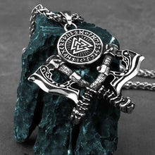 Load image into Gallery viewer, Men's Stainless Steel Axe Pendant Necklace - Double Axe Design