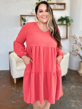 Load image into Gallery viewer, Light Green Double Take Full Size V-Neck Sleeve Tiered Dress with Pockets Elegant & Comfortable Casual Dress