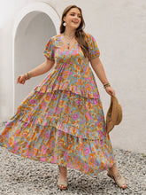 Load image into Gallery viewer, Plus Size Printed V-Neck Short Sleeve Maxi Dress Elegant & Flowy Summer Dress For Girls
