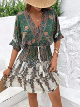 Load image into Gallery viewer, Paisley Print Batwing Sleeve Tassel Tie Front Ruffle Hem Dress