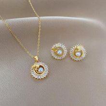 Load image into Gallery viewer, Fashion Jewelry Square Full Diamond Personalized Round Ring Leaves Necklace And Earrings Suite