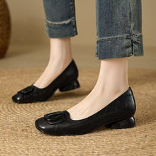 Load image into Gallery viewer, Women's French Vintage Round Toe Slip-On Flats – Low Chunky Heel Mary Jane Style