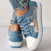 Load image into Gallery viewer, Floral Embroidered Polka Dot Print Sneakers — Women’s Casual Canvas Shoes