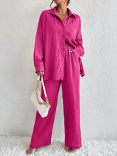 Load image into Gallery viewer, Women's Pleated Long Sleeve Lapel Two-Piece Set – Loose Top & Pants