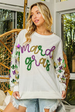 Load image into Gallery viewer, BiBi Fleur De Lis Sleeve Mardi Gras Pullover