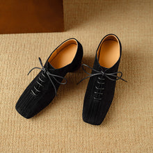 Load image into Gallery viewer, Women's Retro Sheepskin Square Toe Chunky Heel Pumps – Lace-Up Mid Heel