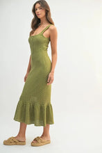 Load image into Gallery viewer, Ruffled Hem Sleeveless Crochet Knit Midi Dress For Women – Crochet Knit Dress, Unique Ruffled Hem Dress, Sleeveless Midi Dress, Summer Midi Dress, Elegant Crochet Dress