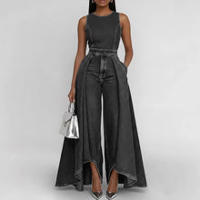 Load image into Gallery viewer, Women’s Crew Neck Sleeveless Wide-Leg Denim Jumpsuit