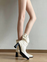 Load image into Gallery viewer, Women's French Luxury Ruched Square Toe Block Heel Slouch Ankle Boots