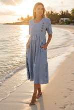Load image into Gallery viewer, Button-Down Swing Maxi Dress – Short Sleeve Pocket Pullover Long Dress