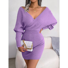 Load image into Gallery viewer, Cross V-Neck Bat-Sleeve Hairy Dress – Autumn/Winter