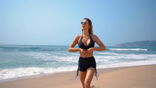 Load image into Gallery viewer, Coastal Curve Halter Bikini Set for Women – V-Neck Crisscross Drawstring Swimsuit with Chic Ring Detail & High-Waisted Boxer Shorts for Summer – Sleek Two-Piece Nylon Swimwear for Women’s Beach & Poolside Style