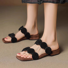 Load image into Gallery viewer, Women's Square Toe Sheepskin Slip-On Slippers – Korean Style Flat Mules