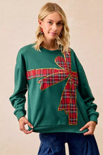 Load image into Gallery viewer, BiBi Plaid Ribbon Bow Detail Christmas Fleece Pullover
