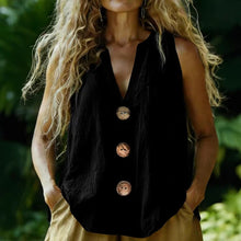 Load image into Gallery viewer, Cotton-Linen Sleeveless V-Neck Button Shirt – 3 Colors, S–2XL