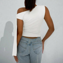Load image into Gallery viewer, Women’s One-Shoulder Asymmetrical Tie Shoulder Top – Going Out & Party Shirt
