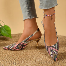 Load image into Gallery viewer, Women's Boho Geometric Print Slingback Stiletto Heels – Pointed Toe