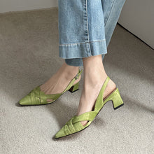 Load image into Gallery viewer, Women's Square Toe Chunky Heel Sandals – Cowhide High Heel Buckle
