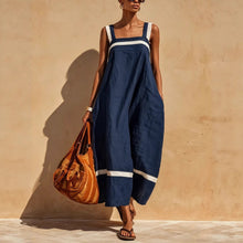 Load image into Gallery viewer, Women's Contrast Strap Casual Loose Midi Dress – Linen Blend