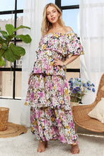 Load image into Gallery viewer, Layered Floral Off-Shoulder Short Sleeve Maxi Dress – Elegant Off-Shoulder Maxi Dress with Layered Floral Pattern for a Romantic Look