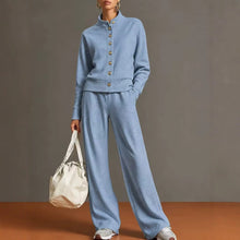 Load image into Gallery viewer, Women's Stand-Collar Button Cardigan & Wide-Leg Pants Set