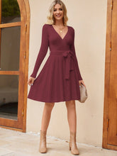 Load image into Gallery viewer, Women's Wrap A-Line Knit Dress Long Sleeve
