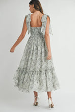 Load image into Gallery viewer, Floral Bust Ruched Midi Dress with Shoulder Tie For Women – Ruched Midi Dress For Summer, Floral Bust Dress, Shoulder Tie Dress, Feminine Midi Dress, Chic Event Dress