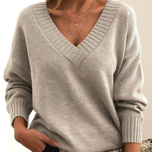 Load image into Gallery viewer, Women’s V-Neck Drop Shoulder Sweater | Casual Long Sleeve Pullover