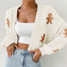 Load image into Gallery viewer, Gingerbread Man Knit Cardigan with Ribbed Cuffs