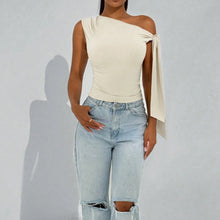 Load image into Gallery viewer, Women’s One-Shoulder Asymmetrical Tie Shoulder Top – Going Out & Party Shirt