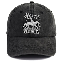 Load image into Gallery viewer, Horse Girl Embroidered Vintage Washed Baseball Cap – Adjustable Equestrian Hat