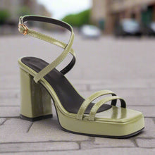 Load image into Gallery viewer, Square-Toe Buckle Strap High Heels – Elegant Thin-Strap Summer Block Heels