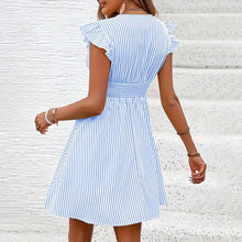 Load image into Gallery viewer, Women's Mini Dress V Neck Flutter Sleeve Striped Summer Dress