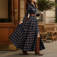 Load image into Gallery viewer, Women's Printed Lapel Slim-Fit Dress – Elegant Commuter Style