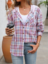Load image into Gallery viewer, Plaid Buttoned Long Sleeve Hooded Jacket for Women – Cozy & Stylish Cotton-Blend Outerwear