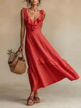 Load image into Gallery viewer, Sleeveless Ruffle Detail High-Waist Maxi Dress – 7 Colors, S–3XL