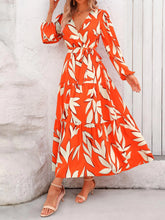 Load image into Gallery viewer, PRETTYGARDEN Womens Fall Long Sleeve Wrap V Neck Ruffle Floral Maxi Dress Casual Tie Waist Boho Chiffon Flowy Long Dresses XX-Large F-orange White - # GIAA231710002