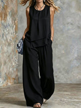 Load image into Gallery viewer, Women's Sleeveless Two-Piece Set – Solid Color Wide-Leg Pants & Top