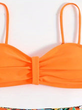 Load image into Gallery viewer, Bikini Tangerine Red Tropical Floral High Waist 2 Piece Swimsuit for Women – Stretchy Off the Shoulder Lace Up Bikini Set with Tummy Control and Customized Fit – Vibrant Summer Beachwear for Vacation Poolside and Resort Looks